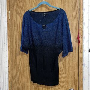 GNW Women's Sweater Size M Blue And Black Glitter Ribbed Sweater Bat Sleeves